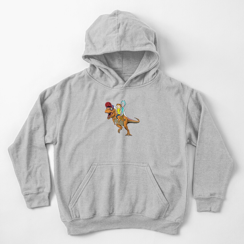Rick and Morty Riding A dinosaur Kids Pullover Hoodie