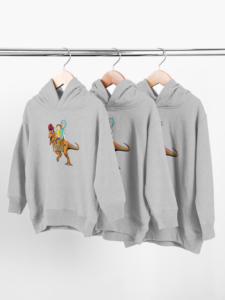 Alternate view of Rick and Morty Riding A dinosaur Toddler Pullover Hoodie