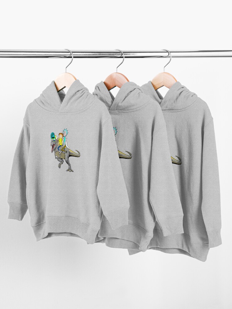Alternate view of Rick and Morty Riding A dinosaur Toddler Pullover Hoodie