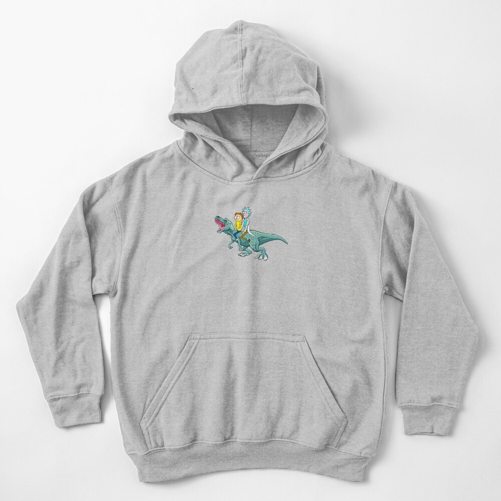 Rick and Morty Riding A dinosaur Kids Pullover Hoodie