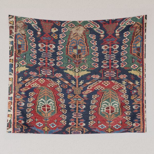 Item preview, Midnight Blue Botehs 19th Century Authentic Colorful Red Aztec Shapes Rug designed and sold by vintagepatterns.
