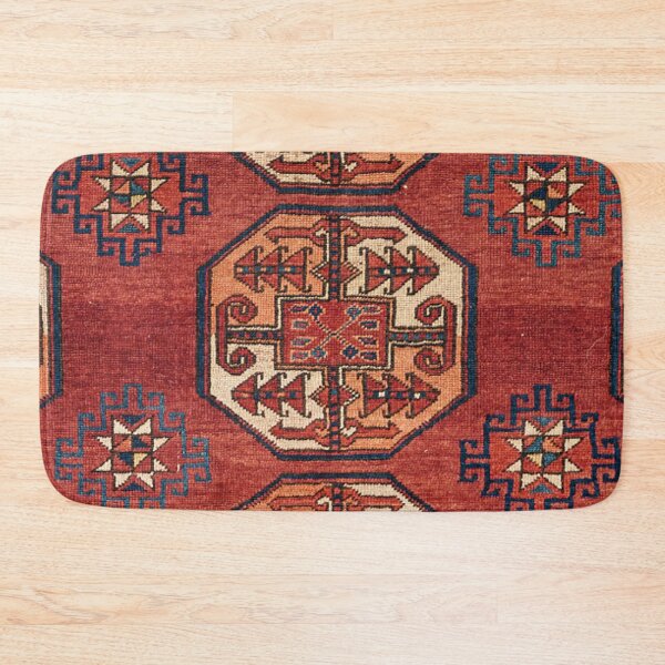 Item preview, Orange Red Turkestan Medallions II 19th Century Authentic Colorful Geometric Rug designed and sold by vintagepatterns.