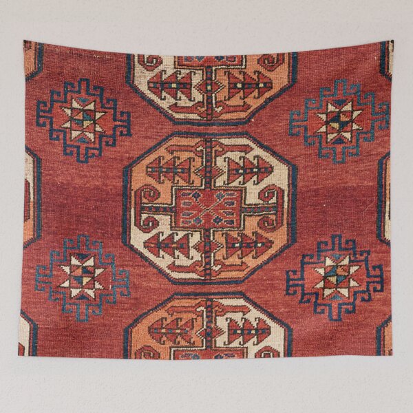 Item preview, Orange Red Turkestan Medallions II 19th Century Authentic Colorful Geometric Rug designed and sold by vintagepatterns.