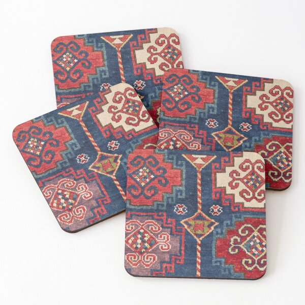 Item preview, Royal Blue Red Kazak 19th Century Authentic Colorful El Paso Vibes Rug designed and sold by vintagepatterns.