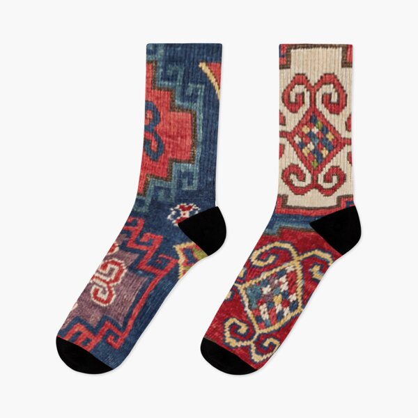 Item preview, Royal Blue Red Kazak 19th Century Authentic Colorful El Paso Vibes Rug designed and sold by vintagepatterns.