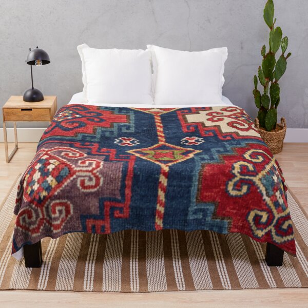 Item preview, Royal Blue Red Kazak 19th Century Authentic Colorful El Paso Vibes Rug designed and sold by vintagepatterns.