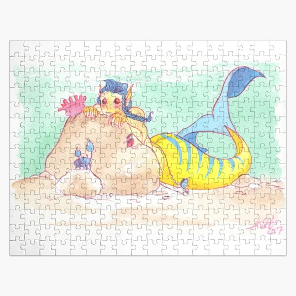 MerMay Peak-A-Boo Merman and Crab Watercolor Jigsaw Puzzle