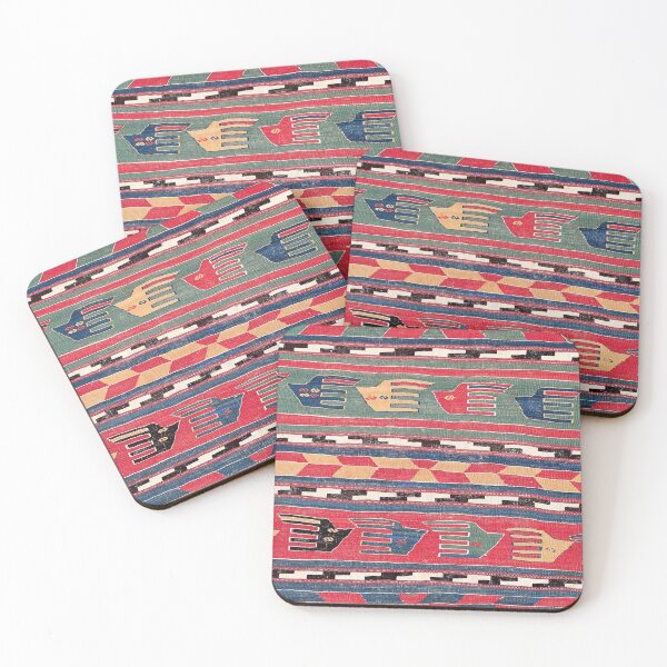 Item preview, Southwestern Nomad II // 18th Century Colorful Red Blue Green Yellow Shapes and Bands Rug designed and sold by vintagepatterns.