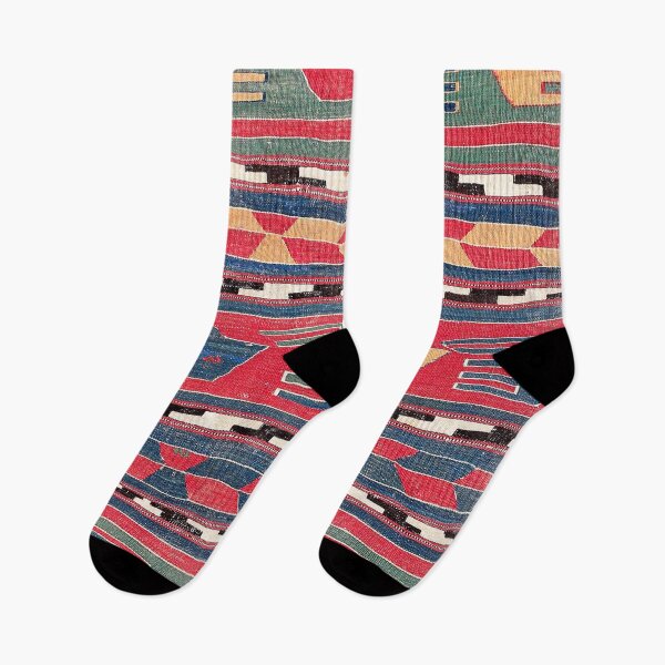 Item preview, Southwestern Nomad III // Alfombra de bandas y formas de colores rojo azul verde amarillo del siglo XVIII designed and sold by vintagepatterns.