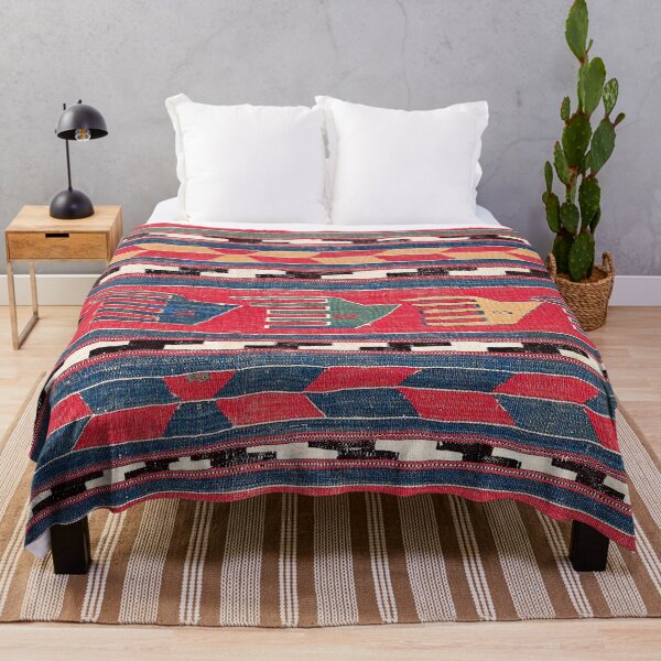 Item preview, Southwestern Nomad III // 18th Century Colorful Red Blue Green Yellow Shapes and Bands Rug designed and sold by vintagepatterns.