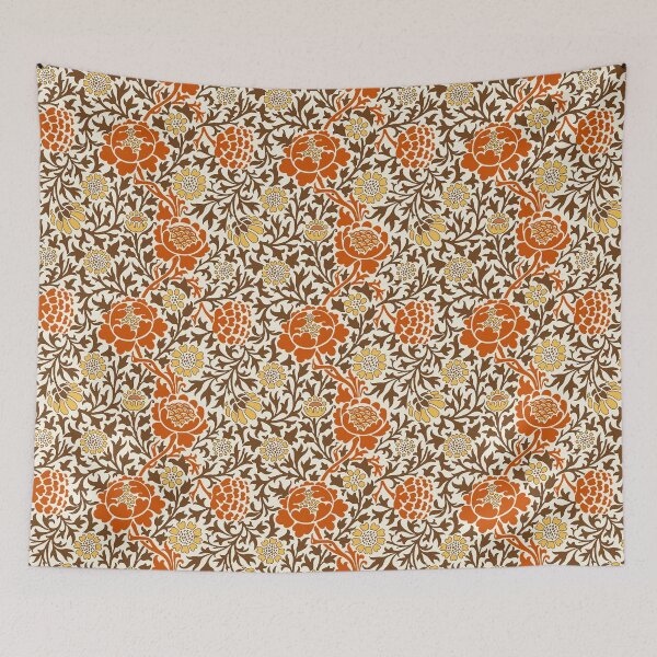 Item preview, Jacobean Floral Wallpaper, Orange, Brown & Mustard Gold designed and sold by Marymarice.