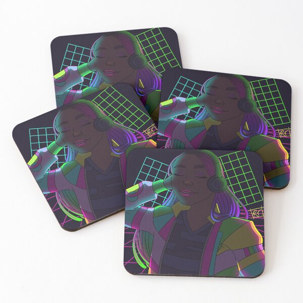 Item preview, Neon 80s Girl With Headphones designed and sold by ReddTucker.