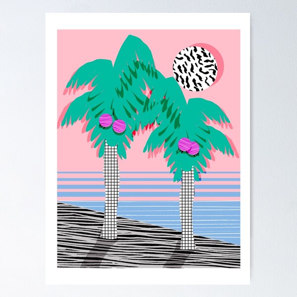 Most Definately - palm tree throwback memphis style retro art print 80s 1980 neon palm springs Poster