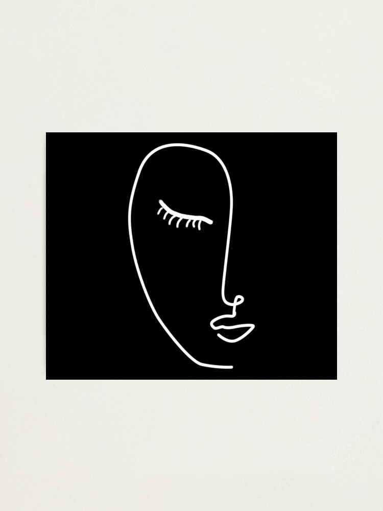 demi visage noir et blanc illustration minimaliste d une ligne Impression photo