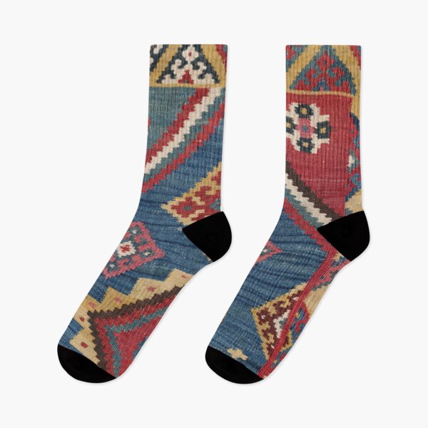 Item preview, Vintage Woven Kilim // 19th Century Colorful Royal Blue Yellow Authentic Classic Ornate Accent Rug designed and sold by vintagepatterns.