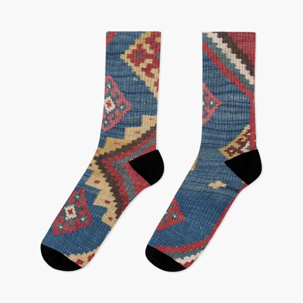 Item preview, Vintage Woven Kilim II // 19th Century Colorful Royal Blue Yellow Authentic Classic Ornate Accent Rug designed and sold by vintagepatterns.