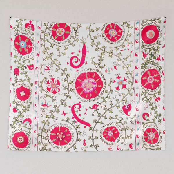 Item preview, Whimsicle Wildflower Red I // 19th Century Colorful Fuchsia Green Ornate Watercolor Rug designed and sold by vintagepatterns.