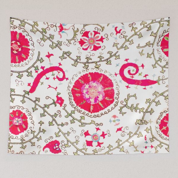 Item preview, Whimsicle Wildflower Red II // 19th Century Colorful Fuchsia Green Ornate Watercolor Rug designed and sold by vintagepatterns.