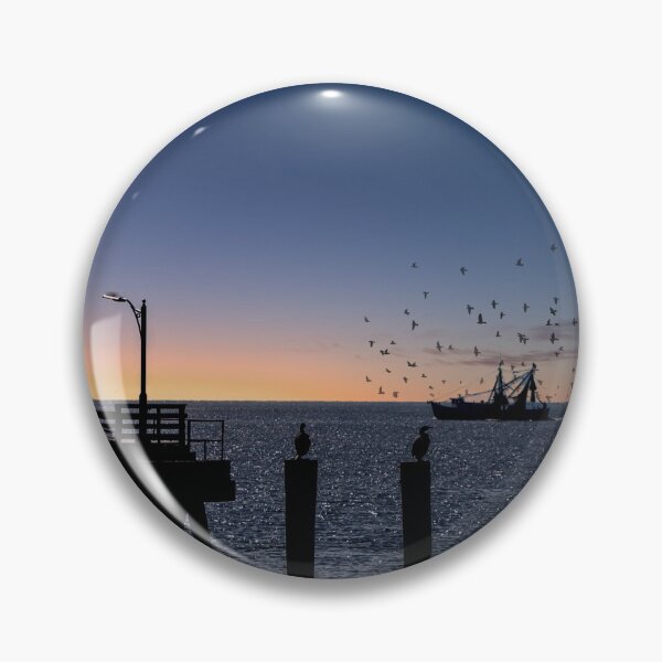 Item preview, Shrimp boat beyond pier at Dusk designed and sold by dbvirago.