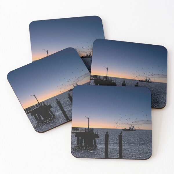 Item preview, Shrimp boat beyond pier at Dusk designed and sold by dbvirago.