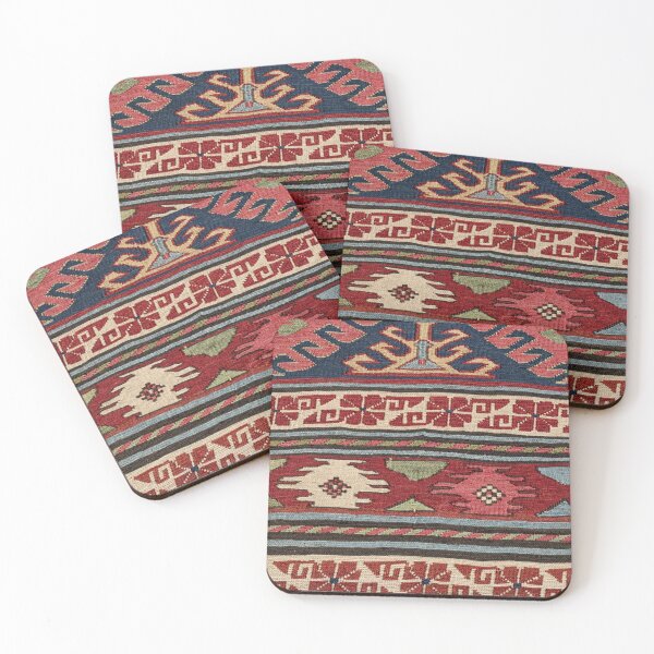 Item preview, Yellow Red Star Fire Sumakh 19th Century Authentic Colorful Aztec Vibes Rug designed and sold by vintagepatterns.