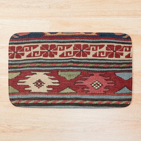Item preview, Yellow Red Star Fire Sumakh 19th Century Authentic Colorful Aztec Vibes Rug designed and sold by vintagepatterns.