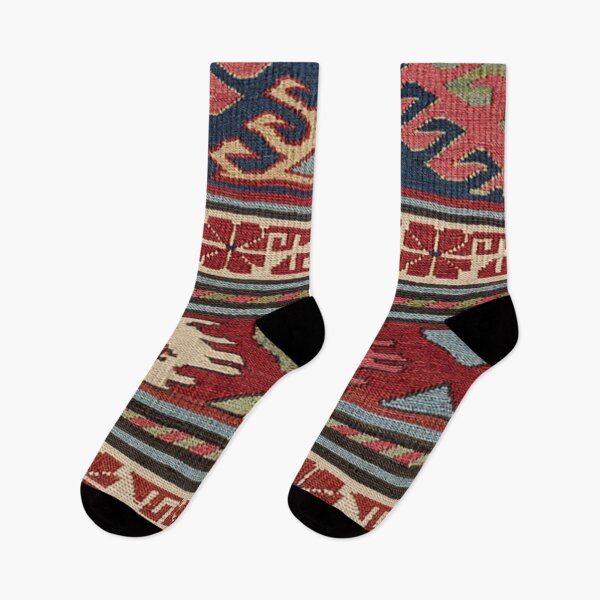 Item preview, Yellow Red Star Fire Sumakh 19th Century Authentic Colorful Aztec Vibes Rug designed and sold by vintagepatterns.