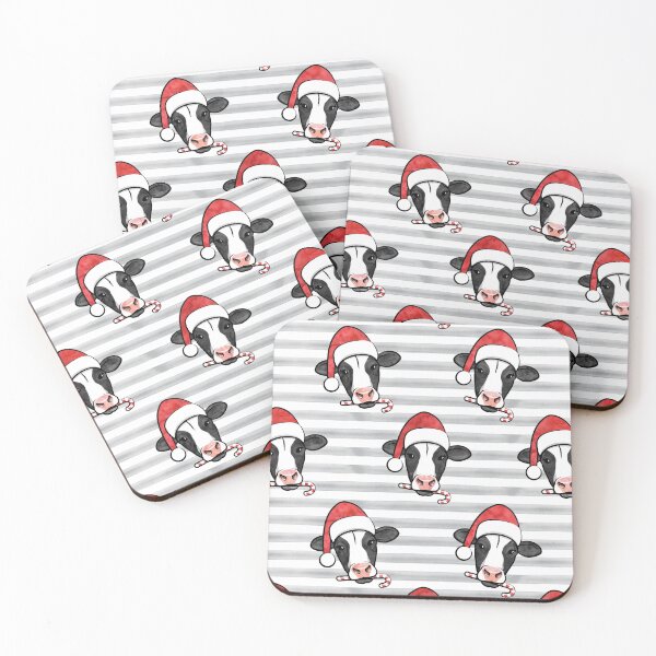 Item preview, Christmas Cow - Watercolor Gray Stripes designed and sold by littlearrow.