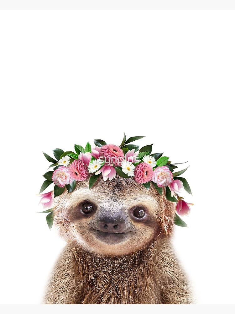 Baby Sloth With Flower Crown Baby Animals Art Print By Synplus Greeting Card By Synplus Redbubble