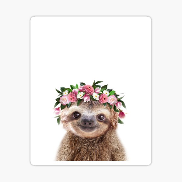 Baby Sloth With Flower Crown, Baby Animals Art Print by Synplus Sticker