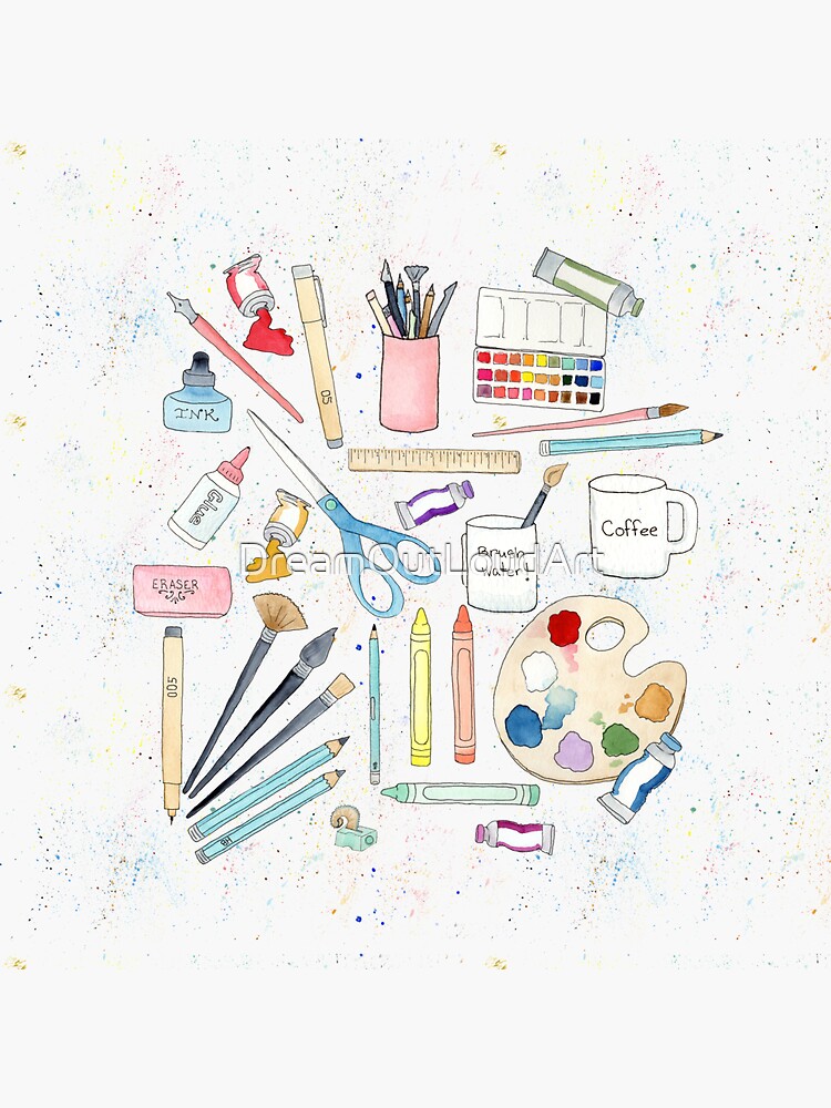 Craft Painting Drawing Stickers, Pen Pencil Marker Scissors Jar Paint  Watercolor Brush Ruler 