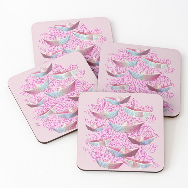 Item preview, Pink waves and paper boats designed and sold by Lyara Costa.