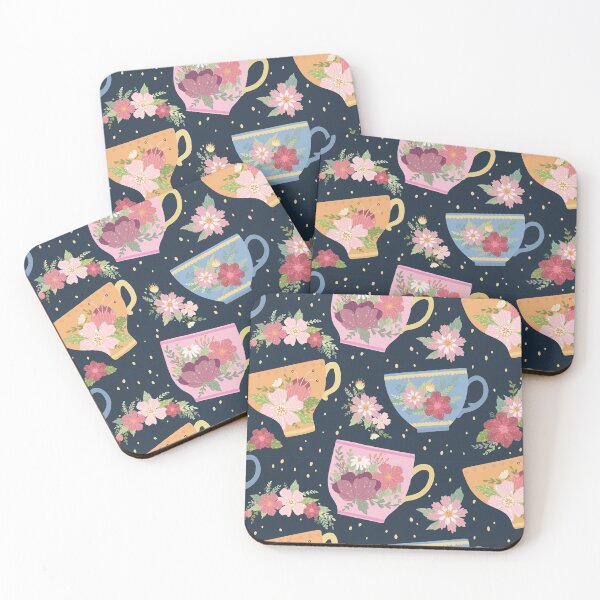 Item preview, Time for Tea! Sweet Floral Teacup Print, Night Brew Remix designed and sold by RecklessRosey.