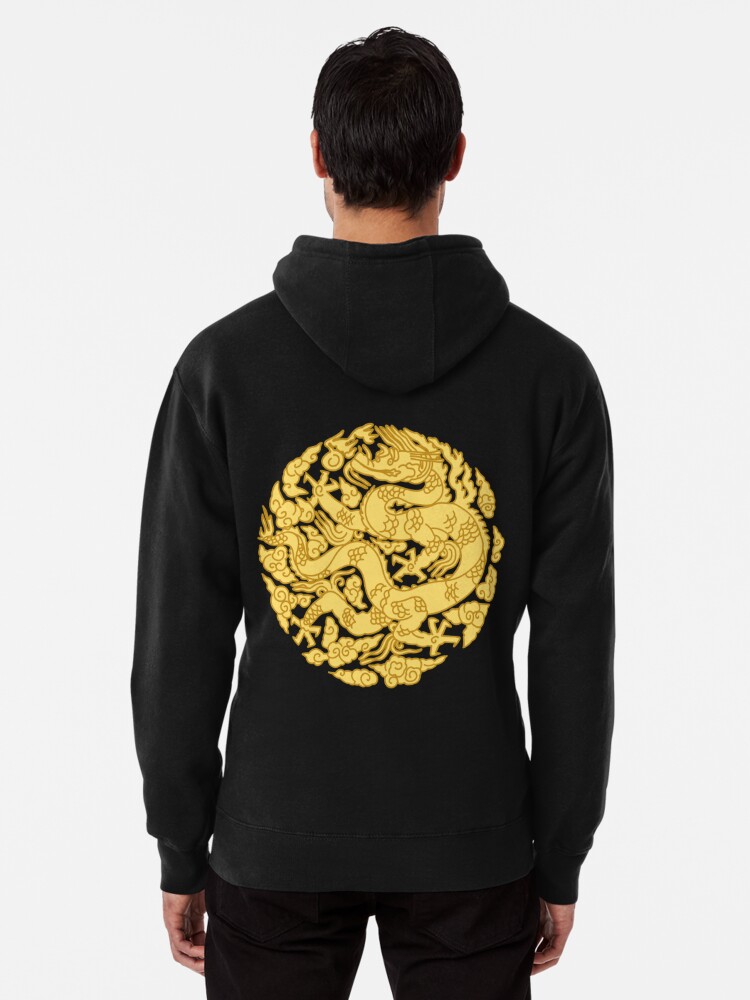 Gold Dragon Embroidery Hood - Black, HOODIE