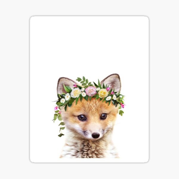Item preview, Baby Fox With Flower Crown, Baby Animals Art Print by Synplus designed and sold by synplus.
