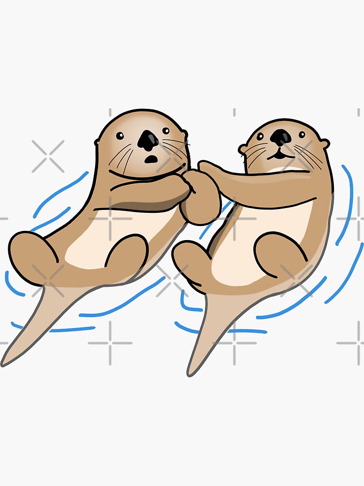 Otters Caught Holding Hands Sticker for Sale by squirrelpapa