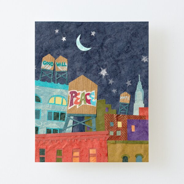 Peace Love Water Tower Cityscape Canvas Mounted Print