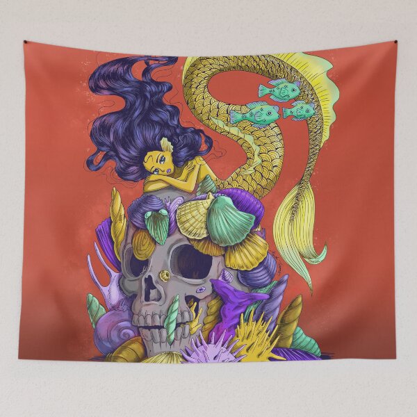 Item preview, Gold Mermaid on Skull designed and sold by Marta Tesoro.