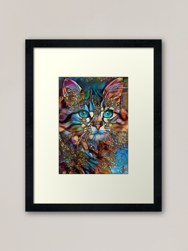 Thumbnail 2 of 7, Framed Art Print, Andyna, cat, chat, cat, lea roche paintings designed and sold by salomitata.
