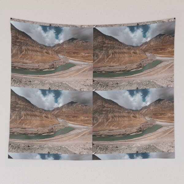 Item preview, Landscapes of ladakh with green trees, river and rocky mountains designed and sold by Vikas Sawant.