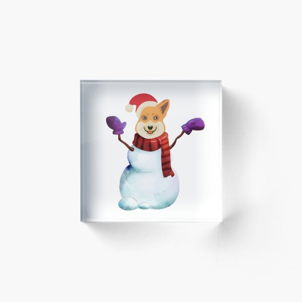 Corgi Snowman Acrylic Block