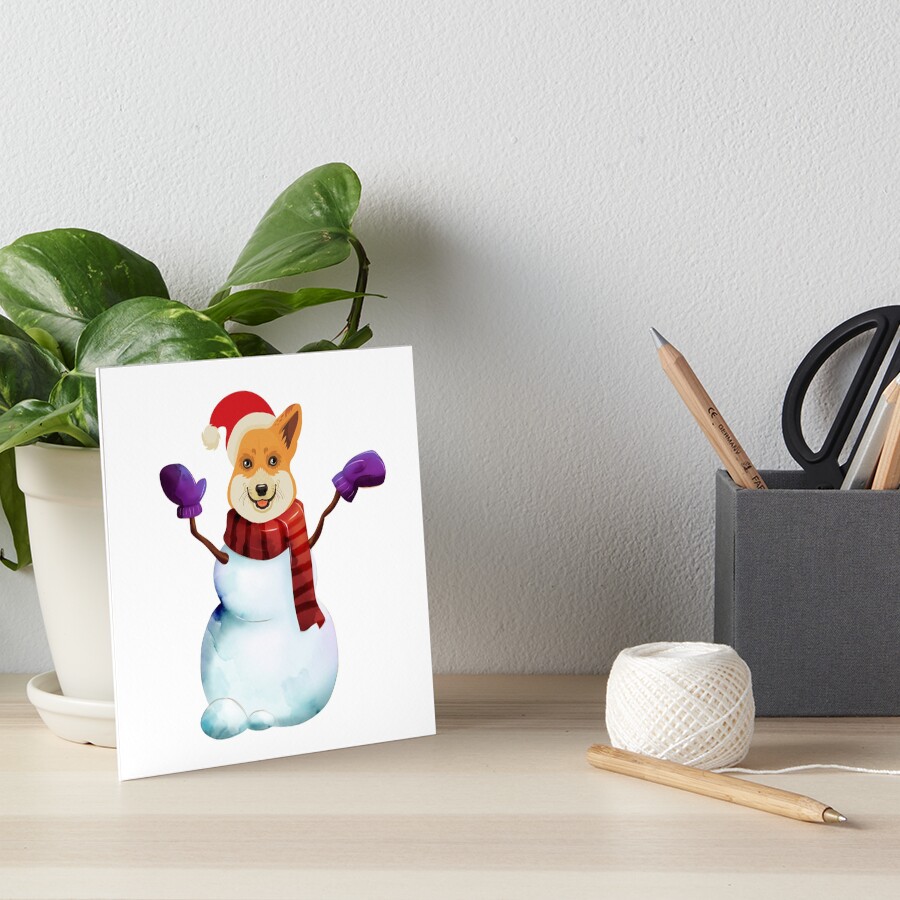 Corgi Snowman Art Board Print