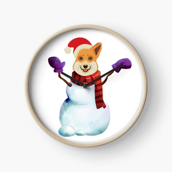 Corgi Snowman Clock
