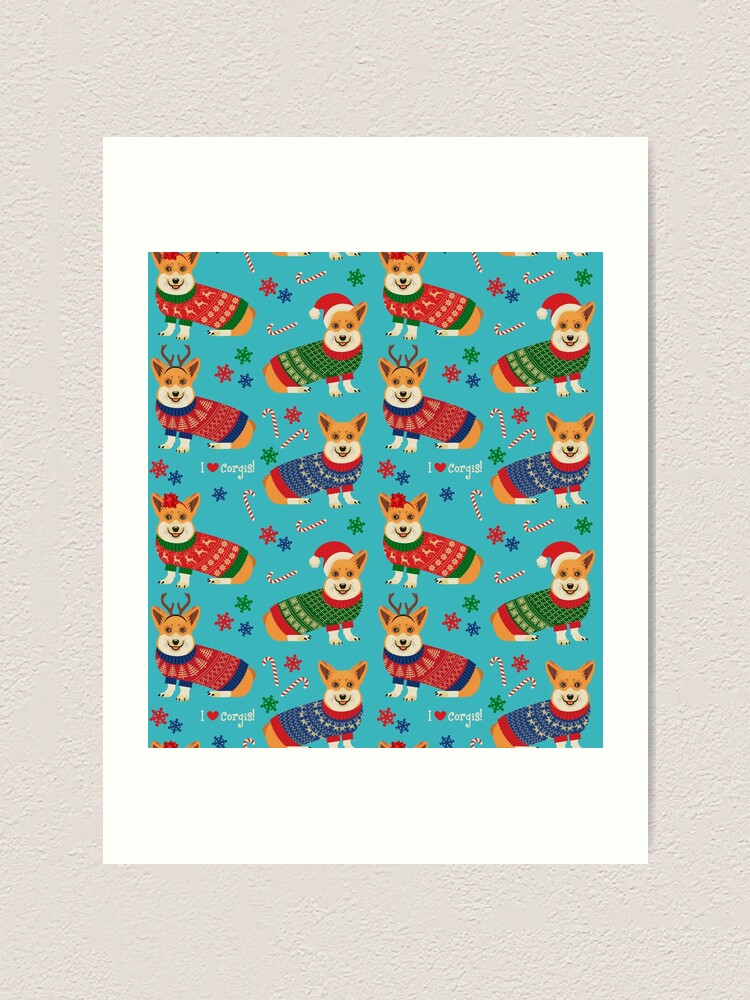 Alternate view of Merry Corgmess Teal Art Print