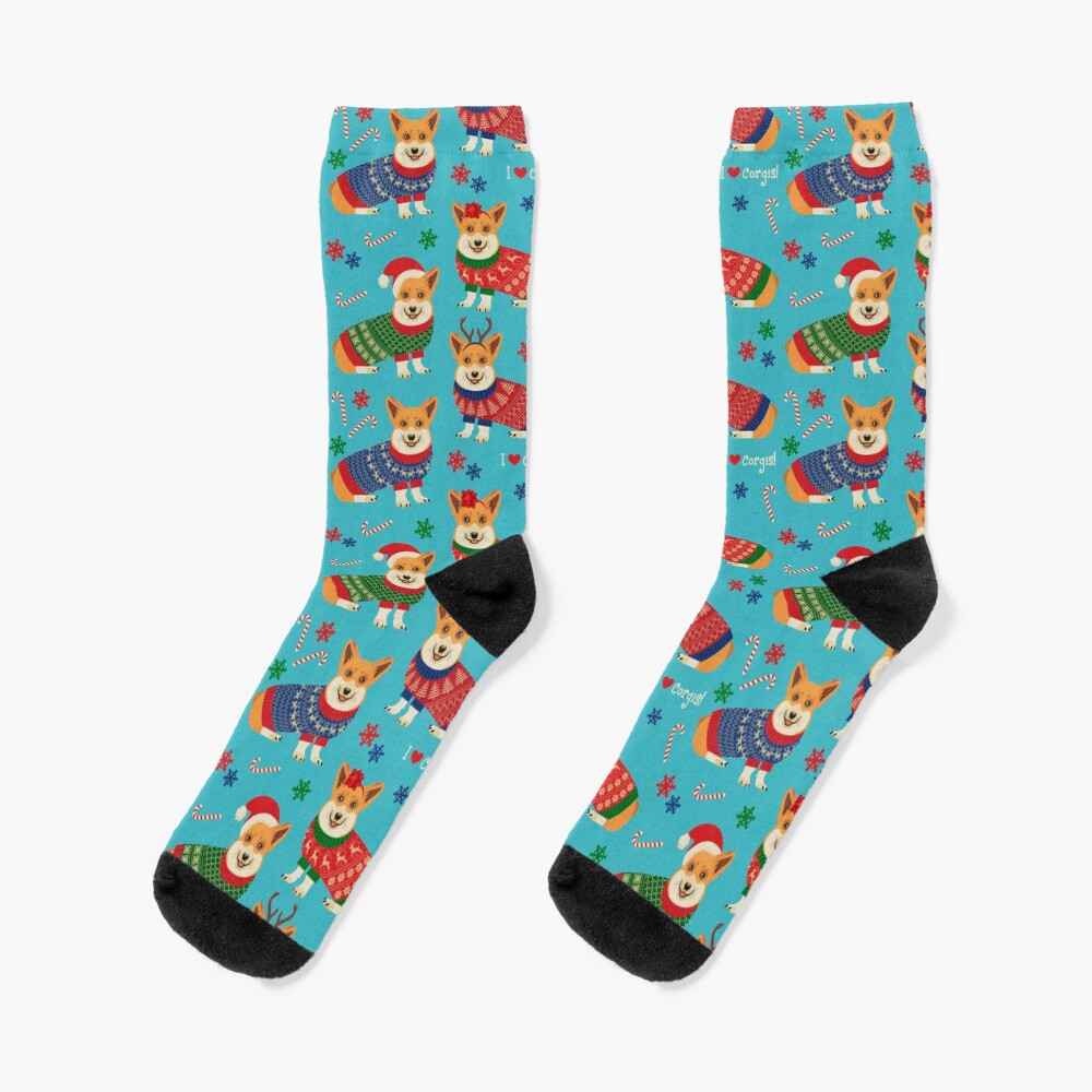 Merry Corgmess Teal Socks