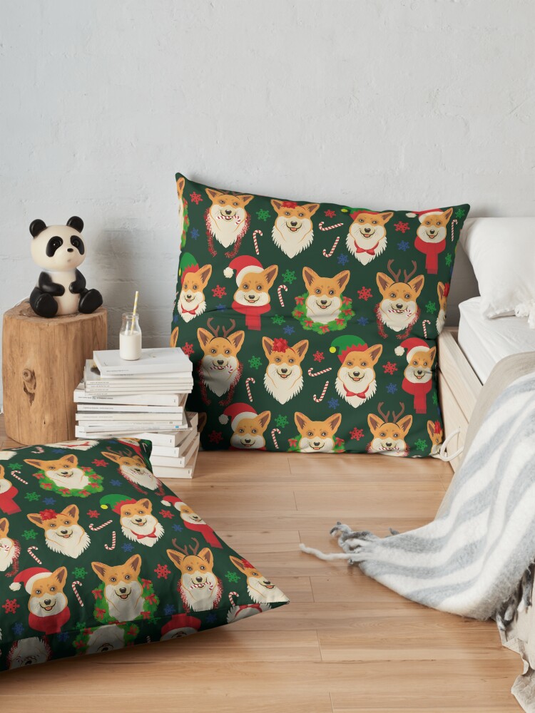 Alternate view of Merry Corgmess - dark green Floor Pillow
