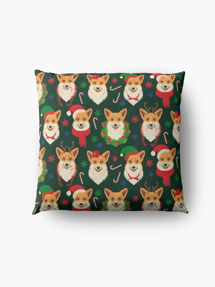 Alternate view of Merry Corgmess - dark green Floor Pillow