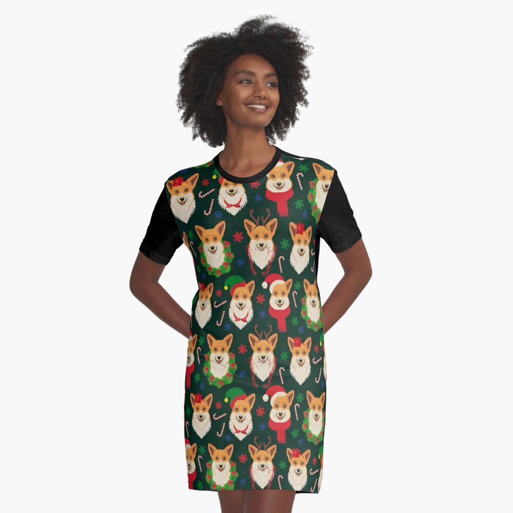Merry Corgmess - dark green Graphic T-Shirt Dress