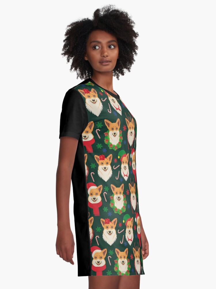 Alternate view of Merry Corgmess - dark green Graphic T-Shirt Dress