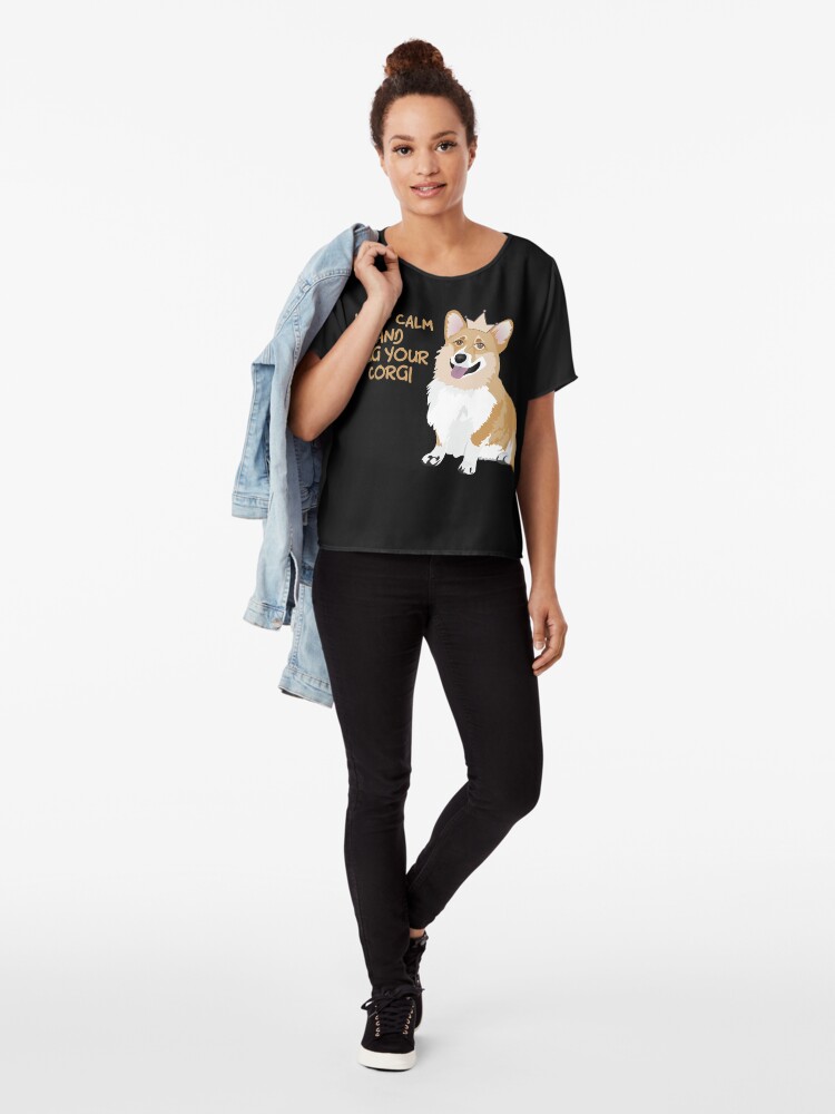 Alternate view of Keep Calm and Hug Your Corgi - black Chiffon Top